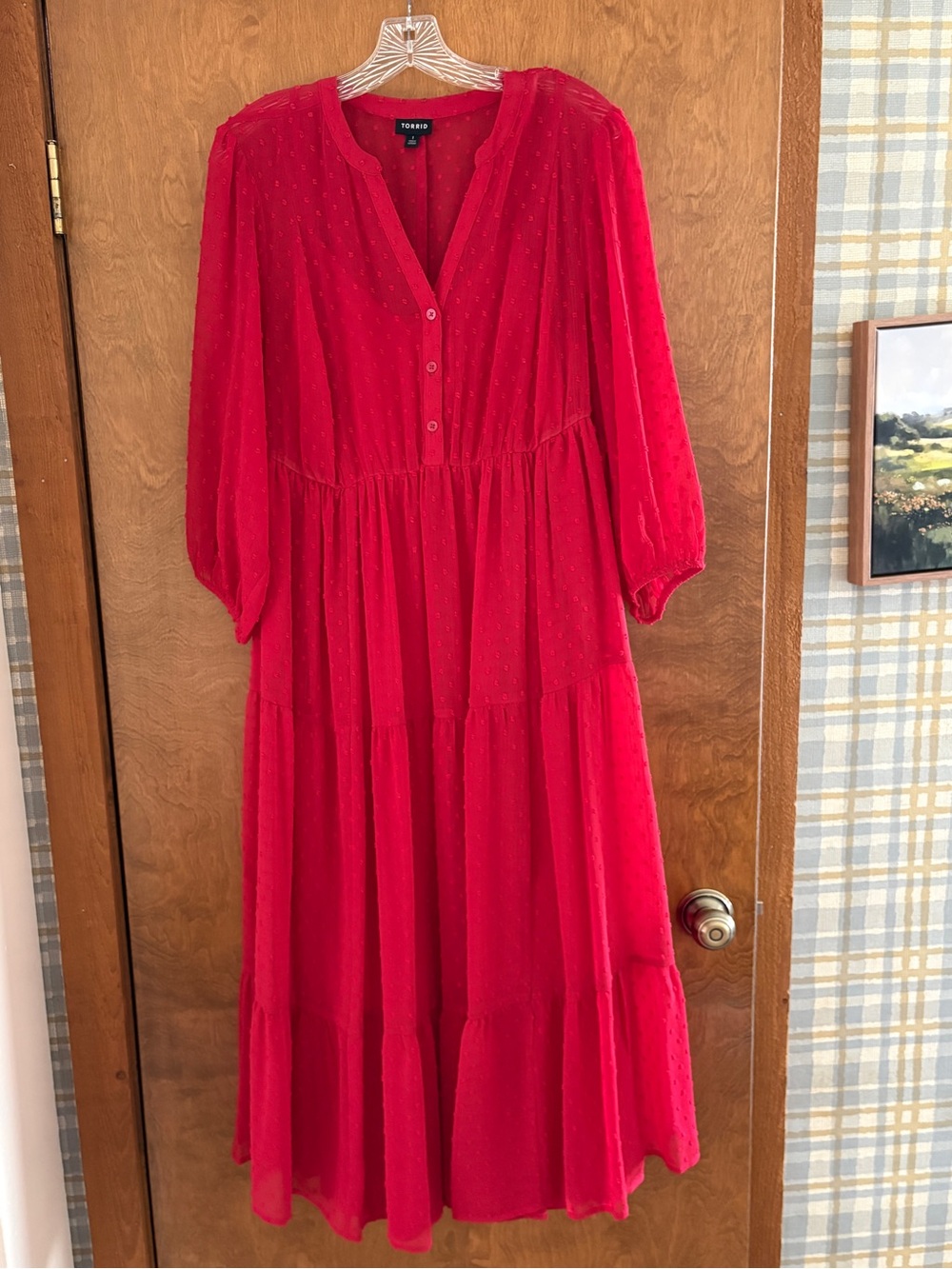 Torrid Vibrant Red Tiered Maxi Dress with Button Front